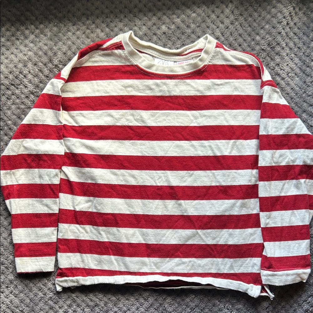 Zara Red and White Striped Long Sleeve Tee